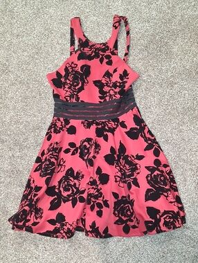 City Studio Red and Black Floral Fit-and-Flare Dress